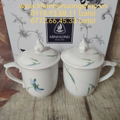 Ca trà mẫu đơn gốm sứ Minh nắp Thanh Trúc - ca trà mẫu đơn sứ minh long
