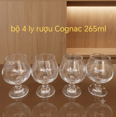 Bộ 4 ly thủy tinh uống rượu Cognac 265ml - ly thủy tinh uống rượu
