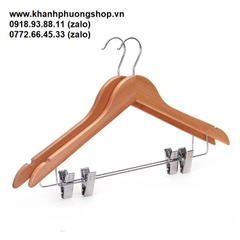 móc áo gỗ có kẹp quần inox 10 cái - móc áo gỗ có kẹp quần