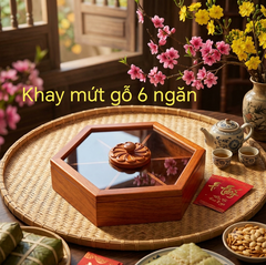 Khay mứt gỗ lục giác 6 ngăn kèm nắp kính cao cấp