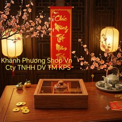 Khay mứt gỗ hình vuông 5 ngăn kèm nắp kính cao cấp