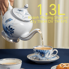 Bộ ấm trà Hoàng Cung Sen Vàng 1.3L gốm sứ Minh Long