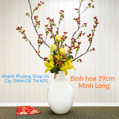 Bình hoa sứ Minh Long thân bầu cao 30cm - bình hoa sứ trắng minh long
