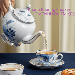 Bộ ấm trà Hoàng Cung Sen Vàng 1.3L gốm sứ Minh Long