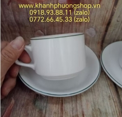Bộ tách sứ uống trà 0.16L viền xanh lá gốm sứ Minh Long