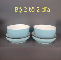 Bộ 4 tô dĩa sứ màu xanh biển - tô dĩa sứ tráng men cao cấp
