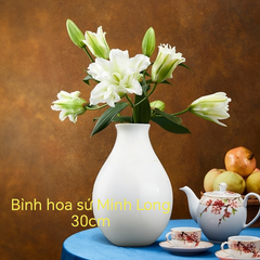 Bình hoa sứ Minh Long thân bầu cao 30cm - bình hoa sứ trắng minh long