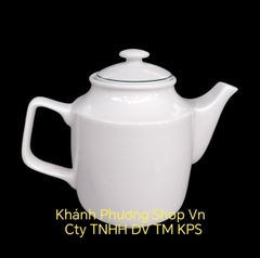 Ấm trà sứ Minh Long 0.7L nắp viền xanh lá - bình trà sứ minh long