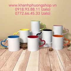 Ly sứ trắng quai hình trái tim nhiều màu - ly sứ trắng 360ml
