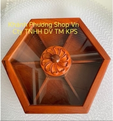 Khay mứt gỗ lục giác 6 ngăn kèm nắp kính cao cấp