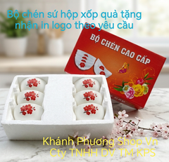 Bộ chén sứ hộp xốp quà tặng nhận in logo theo yêu cầu