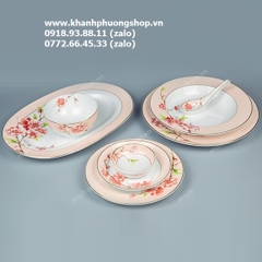 bộ chén tô dĩa sứ Hoa Đào sứ Minh Long - bộ bàn ăn Camellia Hoa Đào Minh Long 16 món
