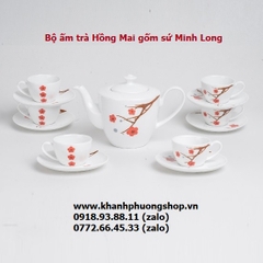 bộ ấm trà gốm sứ Minh Long Hồng Mai 0.65L - bộ bình tách trà hồng mai sứ Minh Long