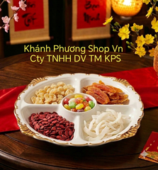 Khay đựng bánh mứt gốm sứ Minh Long viền vàng