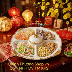 Khay đựng bánh mứt gốm sứ Minh Long viền vàng