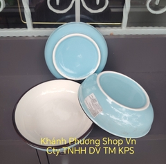 Combo 3 dĩa sứ lòng sâu 18cm màu xanh ngọc