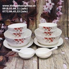 Bộ chén tô dĩa sứ hoa đào - bộ bàn ăn cao cấp hoa đào