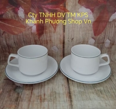Bộ tách sứ uống trà 0.16L viền xanh lá gốm sứ Minh Long