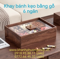 Khay mứt gỗ 6 ngăn - khay đựng mứt, bánh kẹo bằng gỗ 6 ngăn