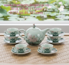 Bộ ấm trà sen màu 0.7L gốm sứ Minh Long
