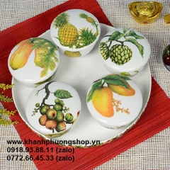 khay mứt sứ ngũ hoa, ngũ quả sứ Minh Long - khay mứt sứ trưng Tết