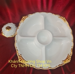 Khay đựng bánh mứt gốm sứ Minh Long viền vàng