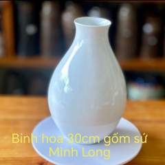 Bình hoa sứ Minh Long thân bầu cao 30cm - bình hoa sứ trắng minh long