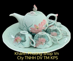 Bộ ấm trà Sen Màu 0.7L gốm sứ Minh Long
