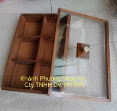 Khay đựng bánh mứt 6 ngăn bằng gỗ - khay đựng mứt gỗ 6 ngăn