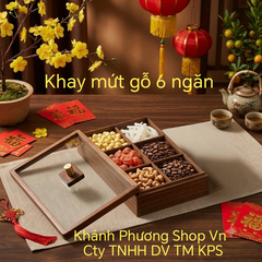 Khay đựng bánh mứt 6 ngăn bằng gỗ - khay đựng mứt gỗ 6 ngăn