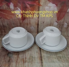 Bộ tách sứ uống trà 0.16L viền xanh lá gốm sứ Minh Long