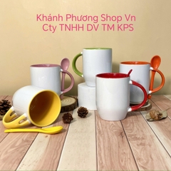 Bộ ly sứ trắng tráng màu kèm muỗng cao cấp