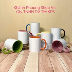 Ly sứ trắng quai màu 360ml - ly sứ quai màu