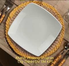 Bộ 3 dĩa vuông ảo 21cm trắng gốm sứ Minh Long