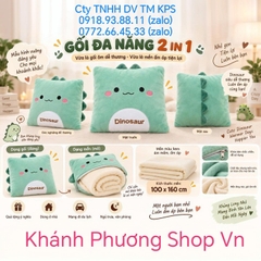 Bộ mền gối 2 trong 1 khủng long xanh hình vuông