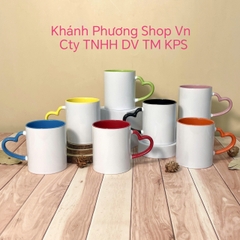 Ly sứ trắng quai hình trái tim nhiều màu - ly sứ trắng 360ml