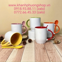 Bộ ly sứ trắng tráng màu kèm muỗng cao cấp