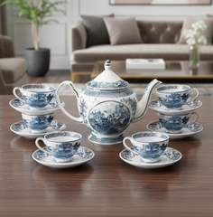 Bộ ấm trà Hoàng Cung Hồn Việt Vàng 1.3L gốm sứ Minh Long