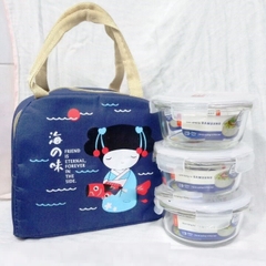 bộ hộp thủy tinh lock&lock 380ml túi giữ nhiệt - hộp thủy tinh lock&lock