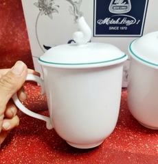 ca trà mẫu đơn sứ Minh Long viền chỉ xanh lá - bộ ly sứ minh long có nắp 0.3L