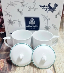ca trà mẫu đơn sứ Minh Long viền chỉ xanh lá - bộ ly sứ minh long có nắp 0.3L