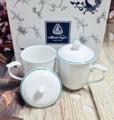ca trà mẫu đơn sứ Minh Long viền chỉ xanh lá - bộ ly sứ minh long có nắp 0.3L