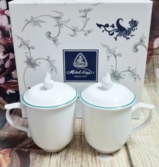 ca trà mẫu đơn sứ Minh Long viền chỉ xanh lá - bộ ly sứ minh long có nắp 0.3L
