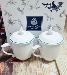 ca trà mẫu đơn sứ Minh Long viền chỉ xanh lá - bộ ly sứ minh long có nắp 0.3L