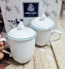 ca trà mẫu đơn sứ Minh Long viền chỉ xanh lá - bộ ly sứ minh long có nắp 0.3L