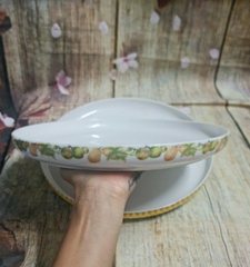 khay sứ Minh Long 30cm viền hoa quả - khay sứ tròn Minh Long 30cm