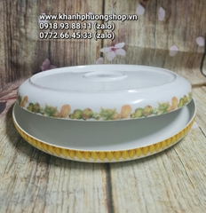 khay sứ Minh Long 30cm viền hoa quả - khay sứ tròn Minh Long 30cm
