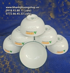bộ 10 chén sứ Minh Long viền xanh lá (in logo các công ty) - chén sứ minh long viền xanh lá