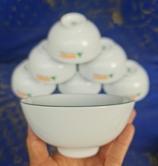 bộ 10 chén sứ Minh Long viền xanh lá (in logo các công ty) - chén sứ minh long viền xanh lá