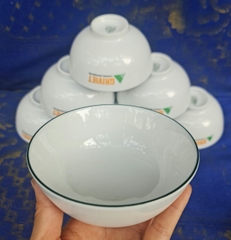 bộ 10 chén sứ Minh Long viền xanh lá (in logo các công ty) - chén sứ minh long viền xanh lá